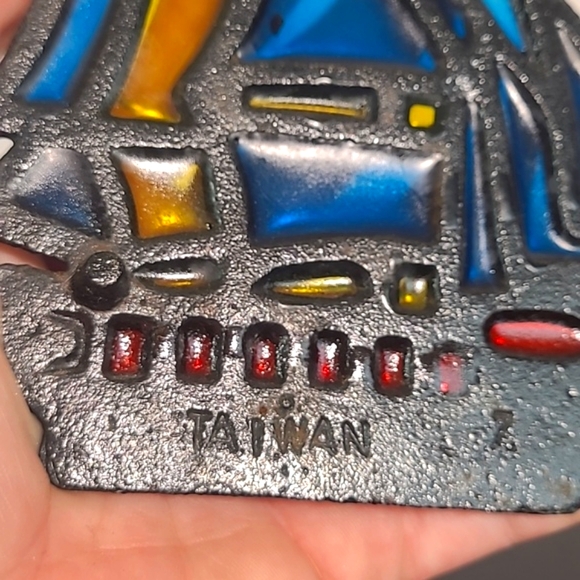 Vintage 80s Pirate Ship Boat Sailboat Stained Glass & Cast Iron Trivet Taiwan - Picture 10 of 10